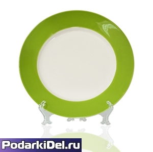 Тарелка белая d-20см с ЗЕЛЕНОЙ каемкой (полноцвет)