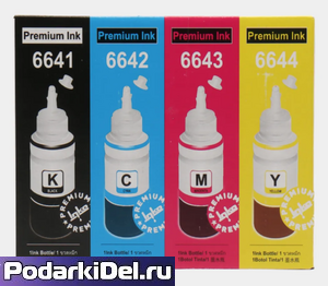 Чернила Epson T664 для Epson L100, L110, L120, L132,L200,L222 совместимые 4 цвета по 100мл