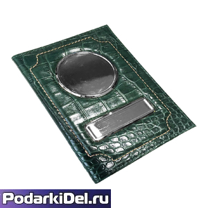 Обложка для Автодокументов + линза кайман ЗЕЛЕНАЯ, нат. кожа, кайман.