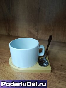 Кружка КОФЕЙНАЯ с бамбуковой подставкой и ложкой Кружка КОФЕЙНАЯ с бамбуковой подставкой и ложкой
